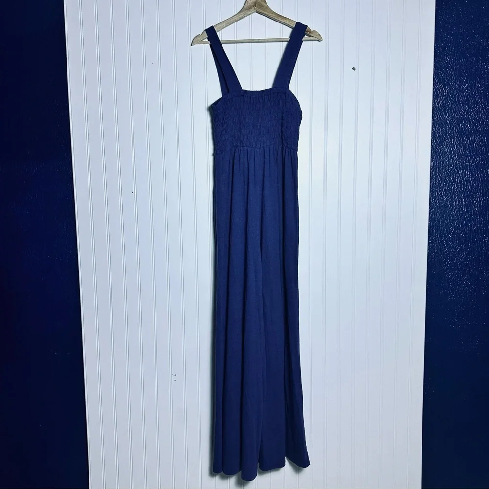 Free People Beach Smocked Wide Leg Jumpsuit "Beach Blue” Pockets Casual S NWOT - Picture 10 of 10
